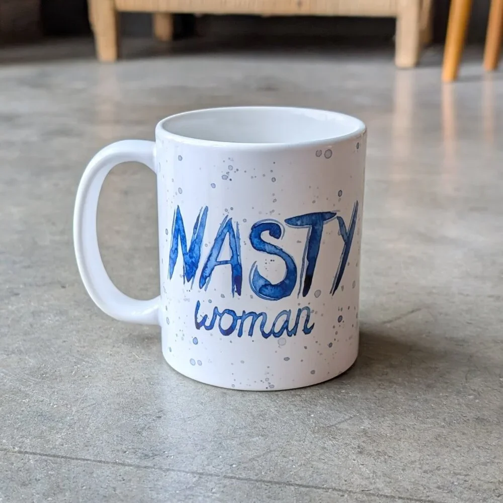 Society6 Nasty Woman White Blue Watercolor Ceramic Coffee Mug 11oz